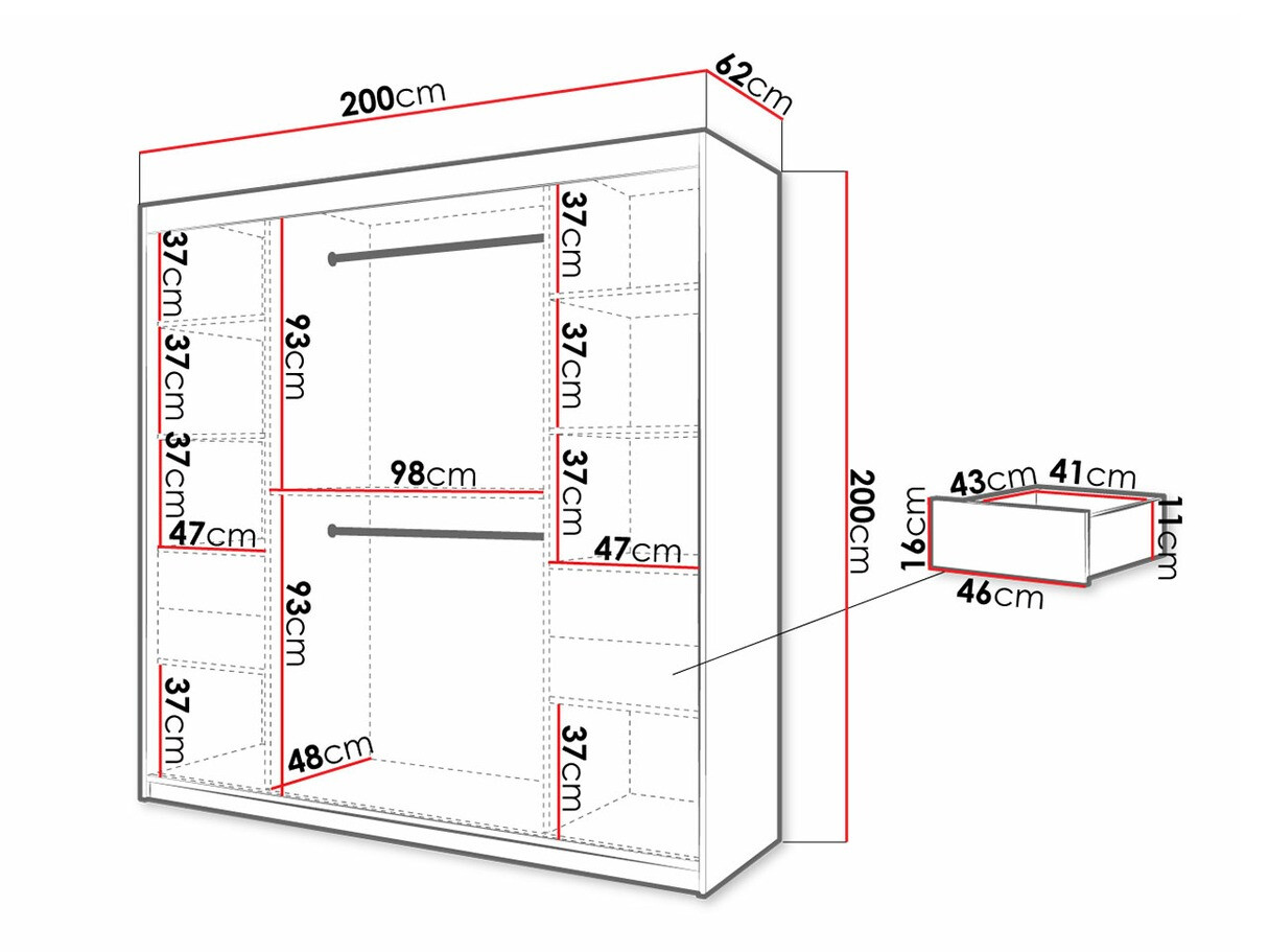 Kledingkast Hartford 314 (Zwart + Artisan eiken)