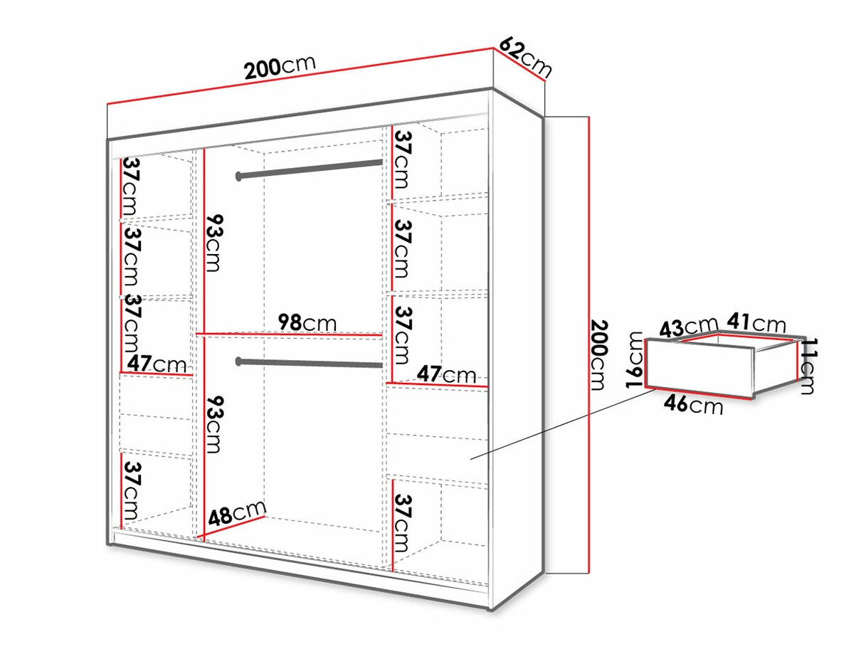 Kledingkast Hartford 315 (Wit + Zwart)
