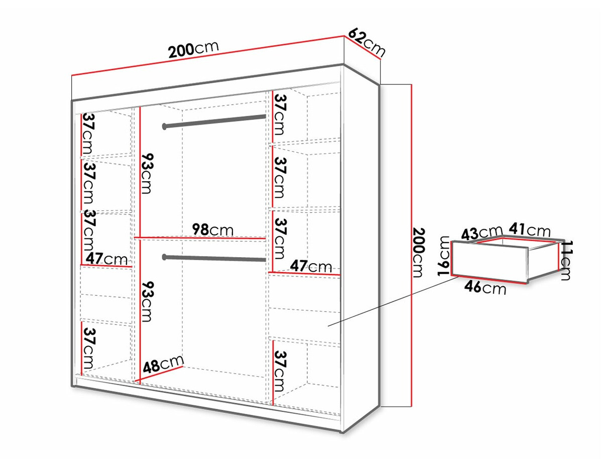 Kledingkast Hartford 315 (Zwart + Artisan eiken)
