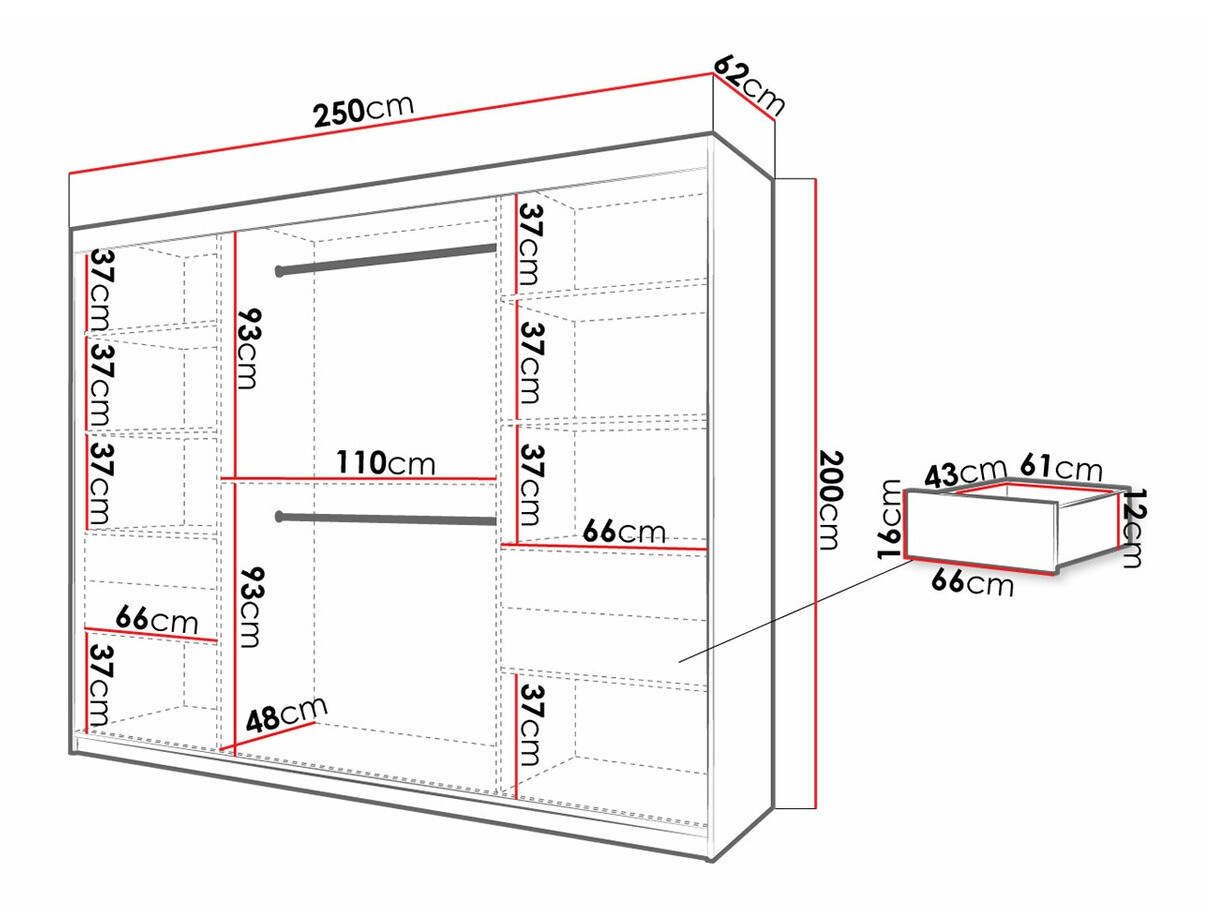 Kledingkast Hartford 316 (Wit + Zwart)