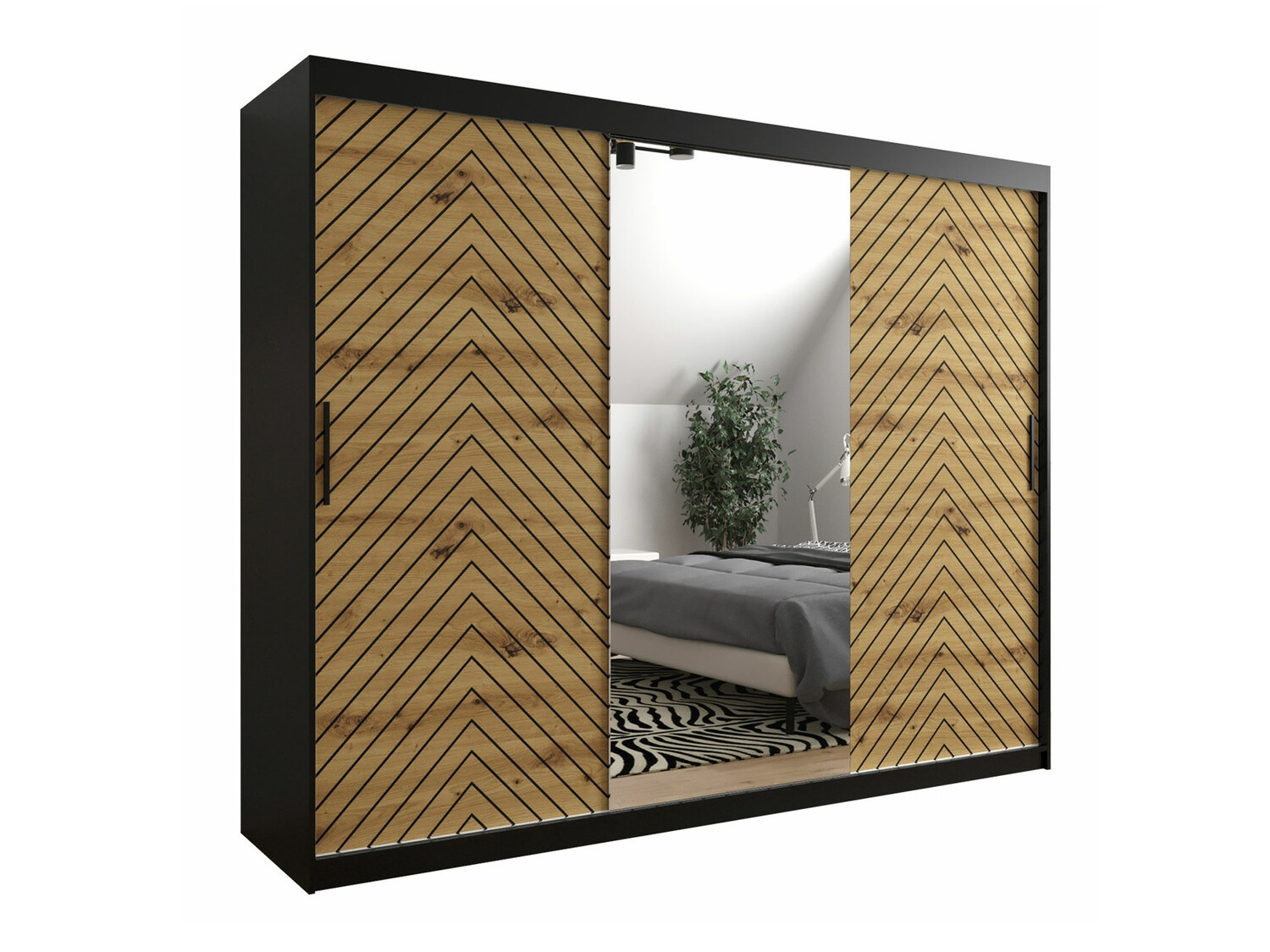 Kledingkast Hartford 317 (Zwart + Artisan eiken)