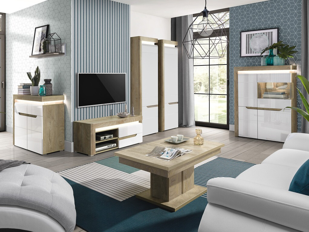 TV-meubel Revelmi 100 (Eiken + Glanzend wit)