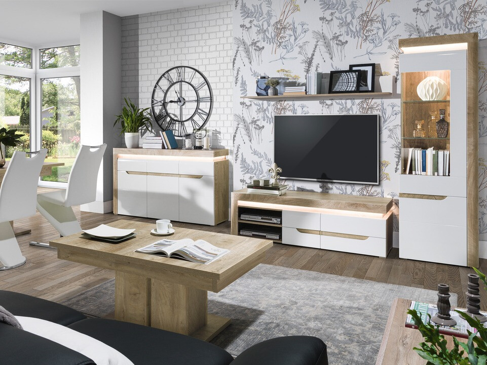 TV-meubel Revelmi 101 (Eiken + Glanzend wit)