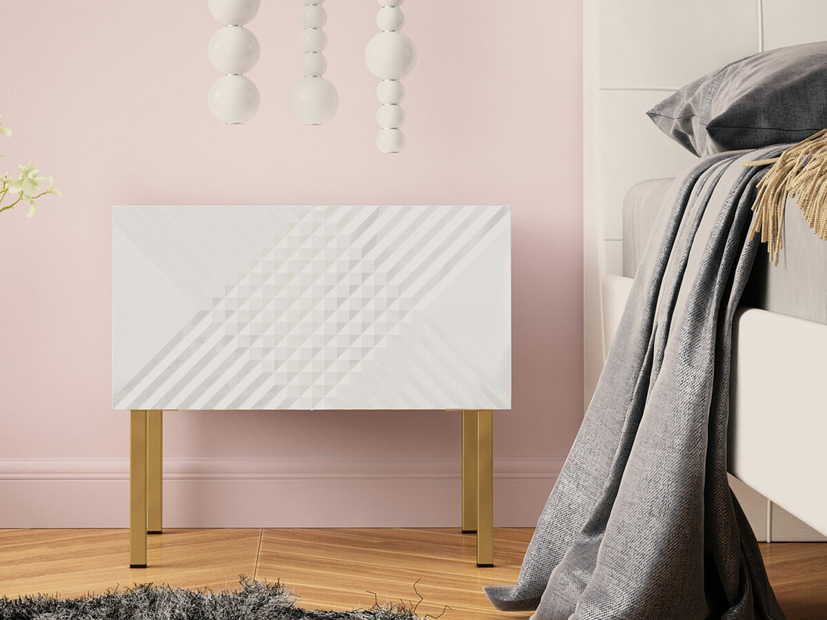 Nachtkastje Natar (Wit + Glanzend wit)