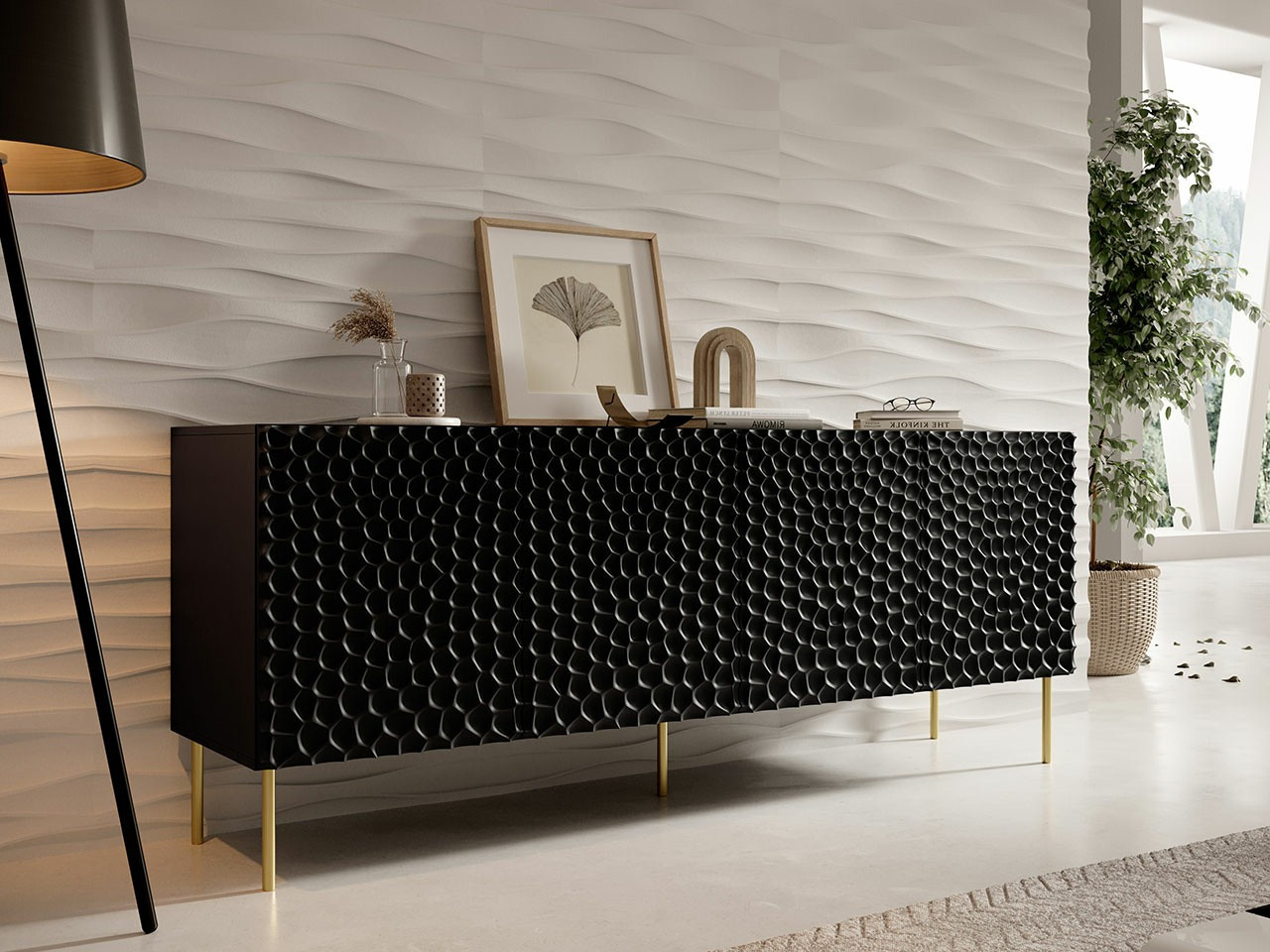 Dressoir Charlotte 170 (Zwart + Gouden)