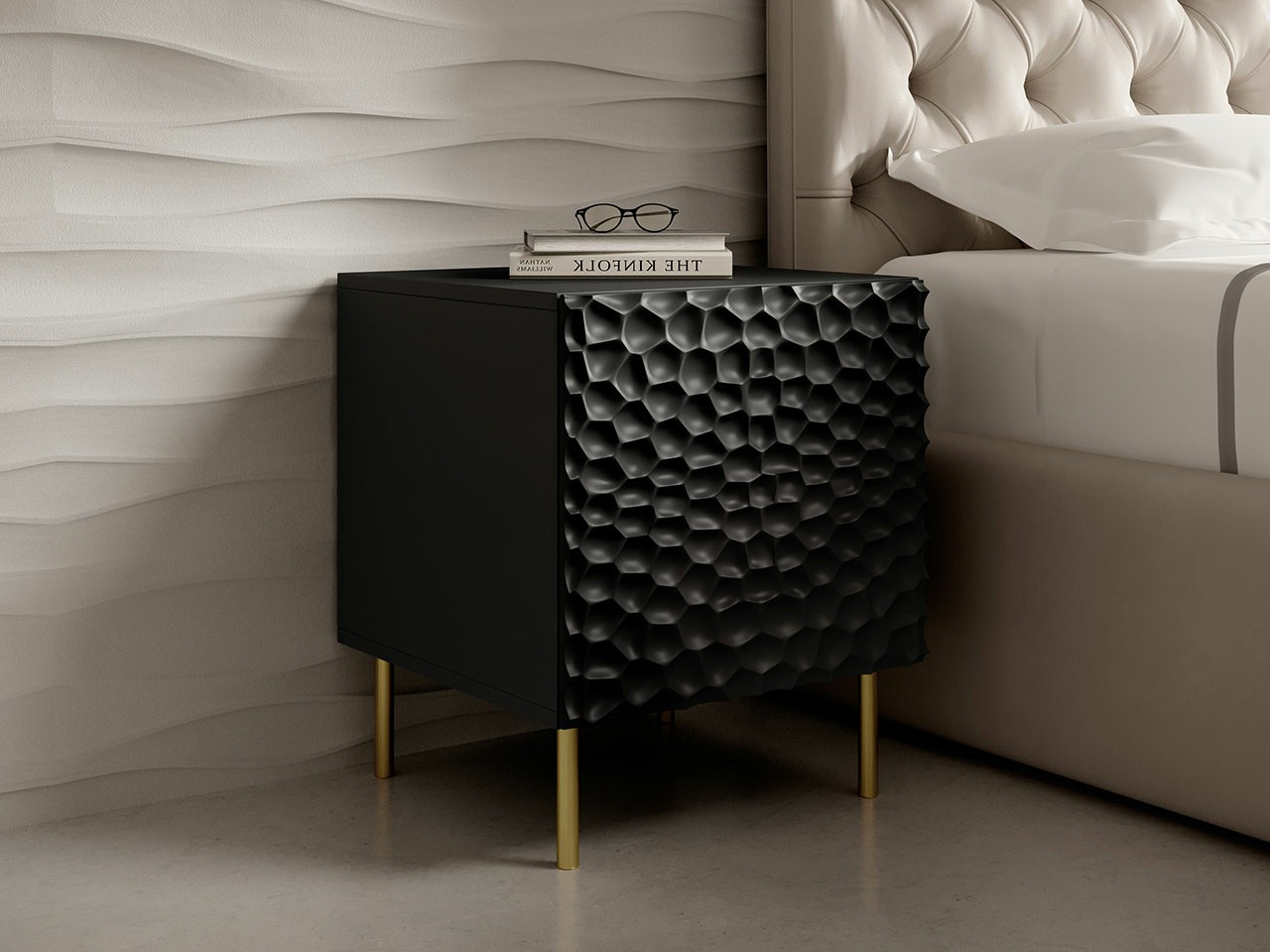 Een set nachtkastjes Charlotte 172 (Zwart + Gouden)