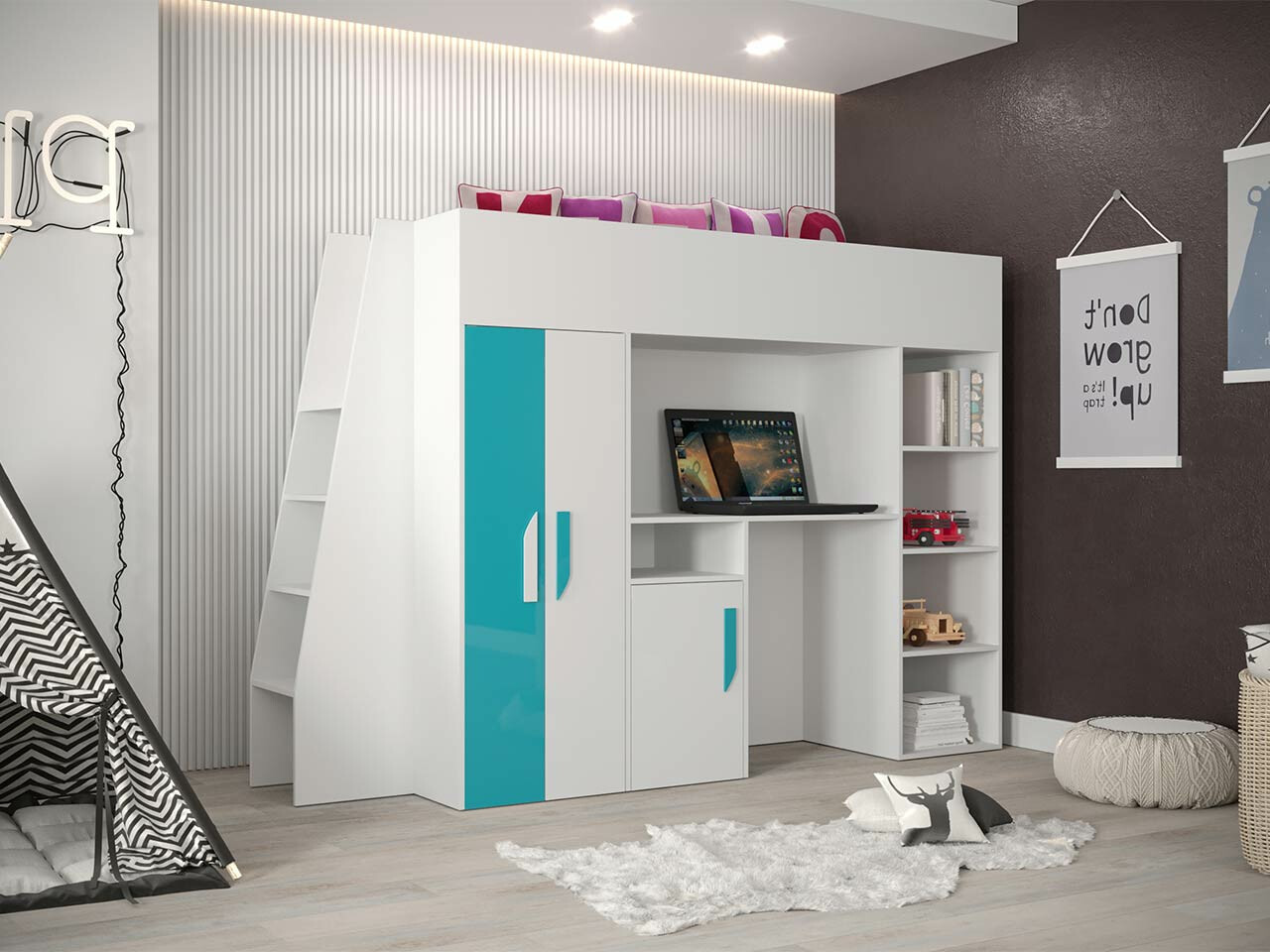 Hoogslapers Hartford 355 (Wit + Glans Turquoise + Glanzend wit)