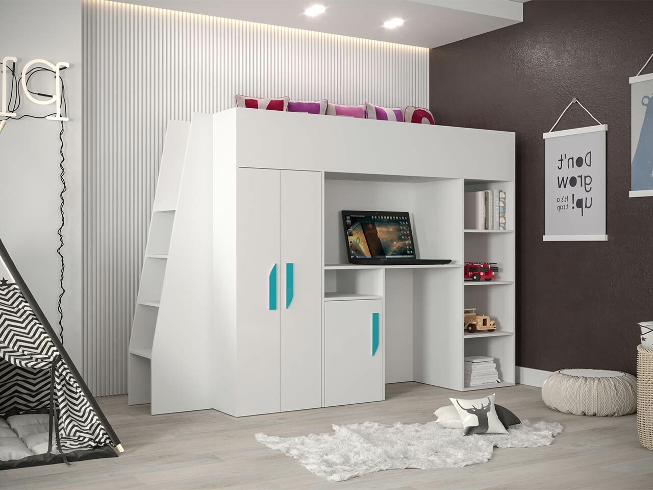 Hoogslapers Hartford 355 (Wit + Glanzend wit + Turquoise)