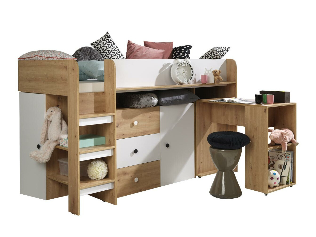 Hoog bed Hartford 359 (Artisan eiken + Wit)