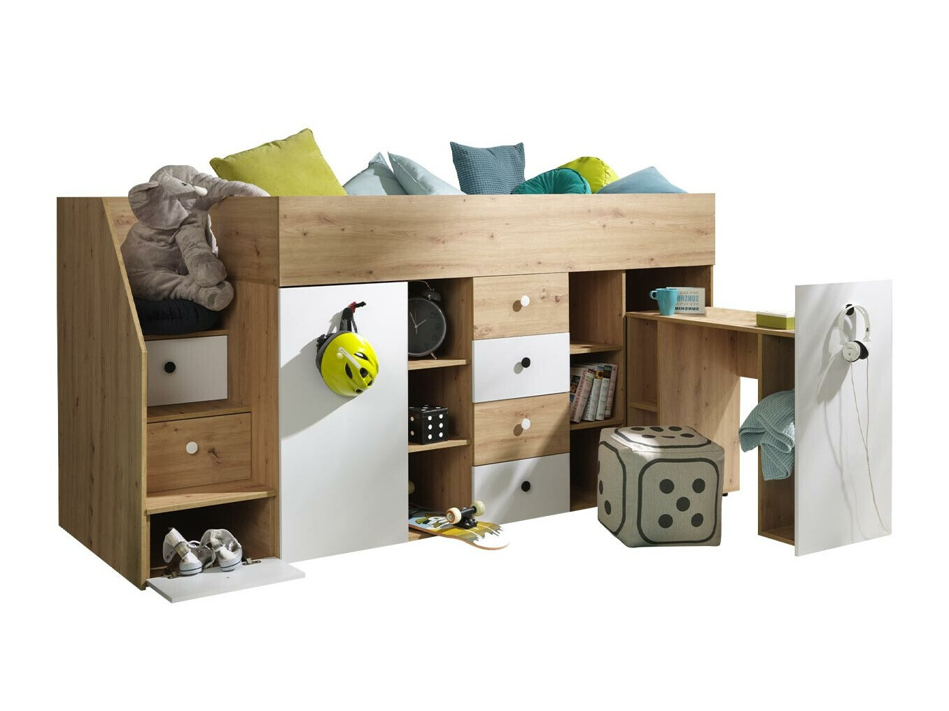 Hoog bed Hartford 361 (Artisan eiken + Wit)