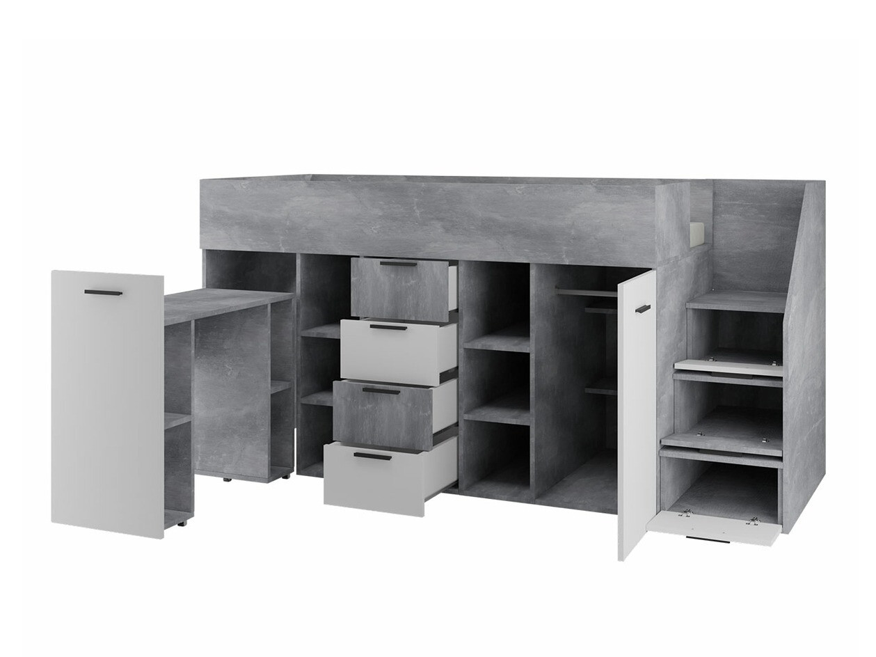 Hoog bed Hartford 364 (Beton + Wit)