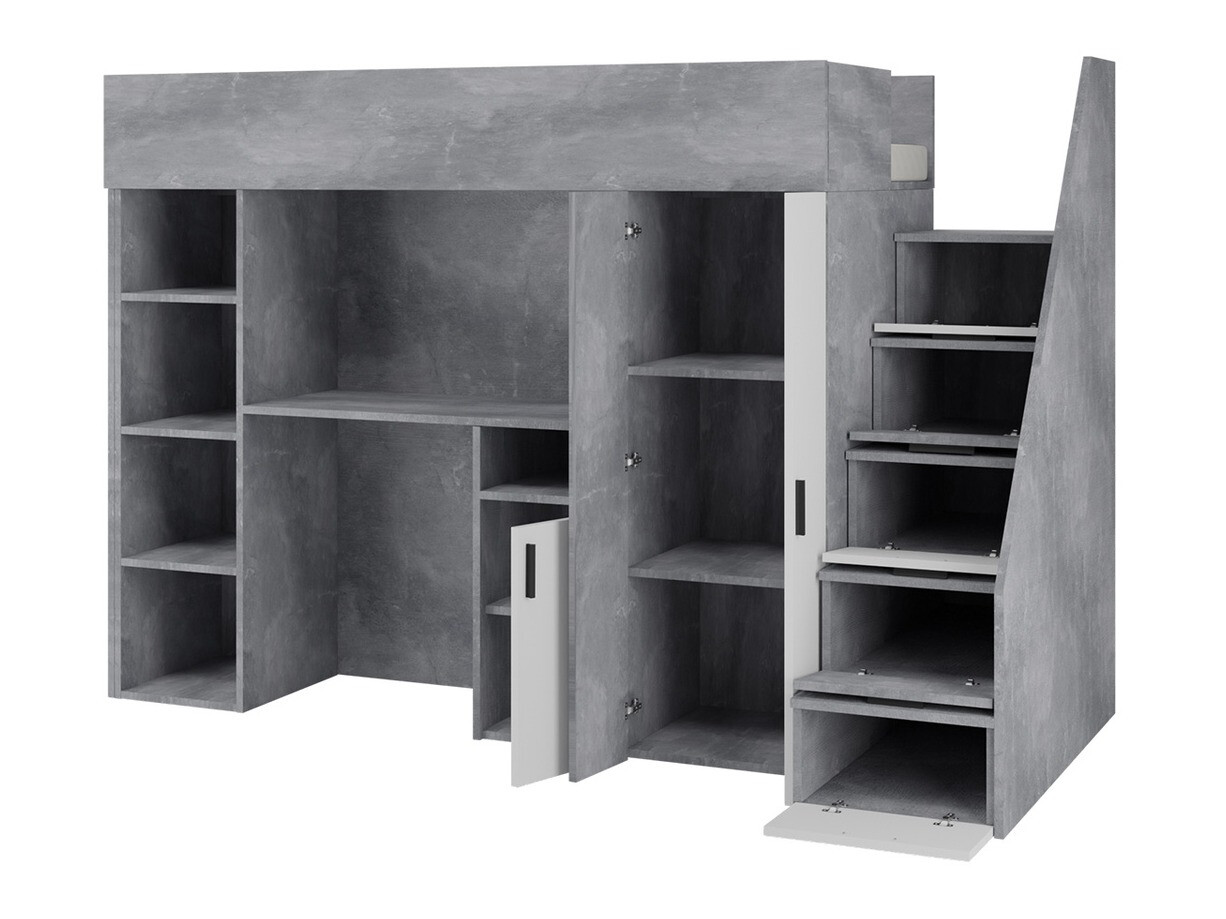 Hoog bed Hartford 365 (Beton + Wit)