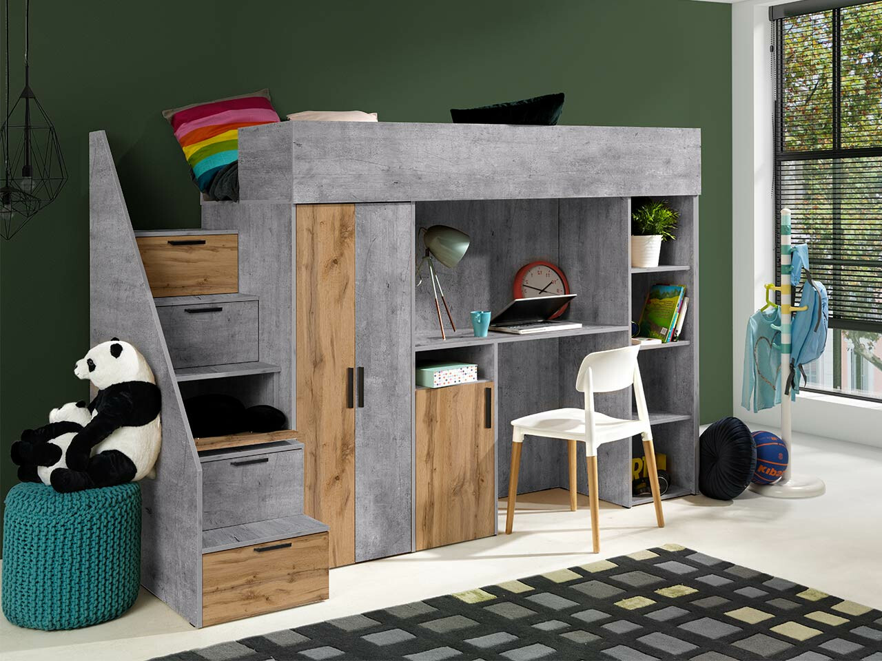 Hoog bed Hartford 365 (Beton + Wotan eik)