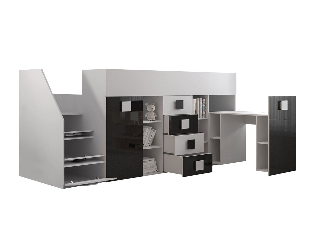 Hoog bed Hartford 366 (Wit + Glans Turquoise + Glanzend wit)