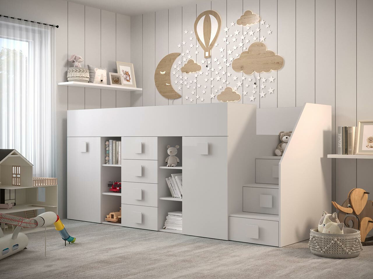 Hoog bed Hartford 366 (Wit + Glanzend wit)