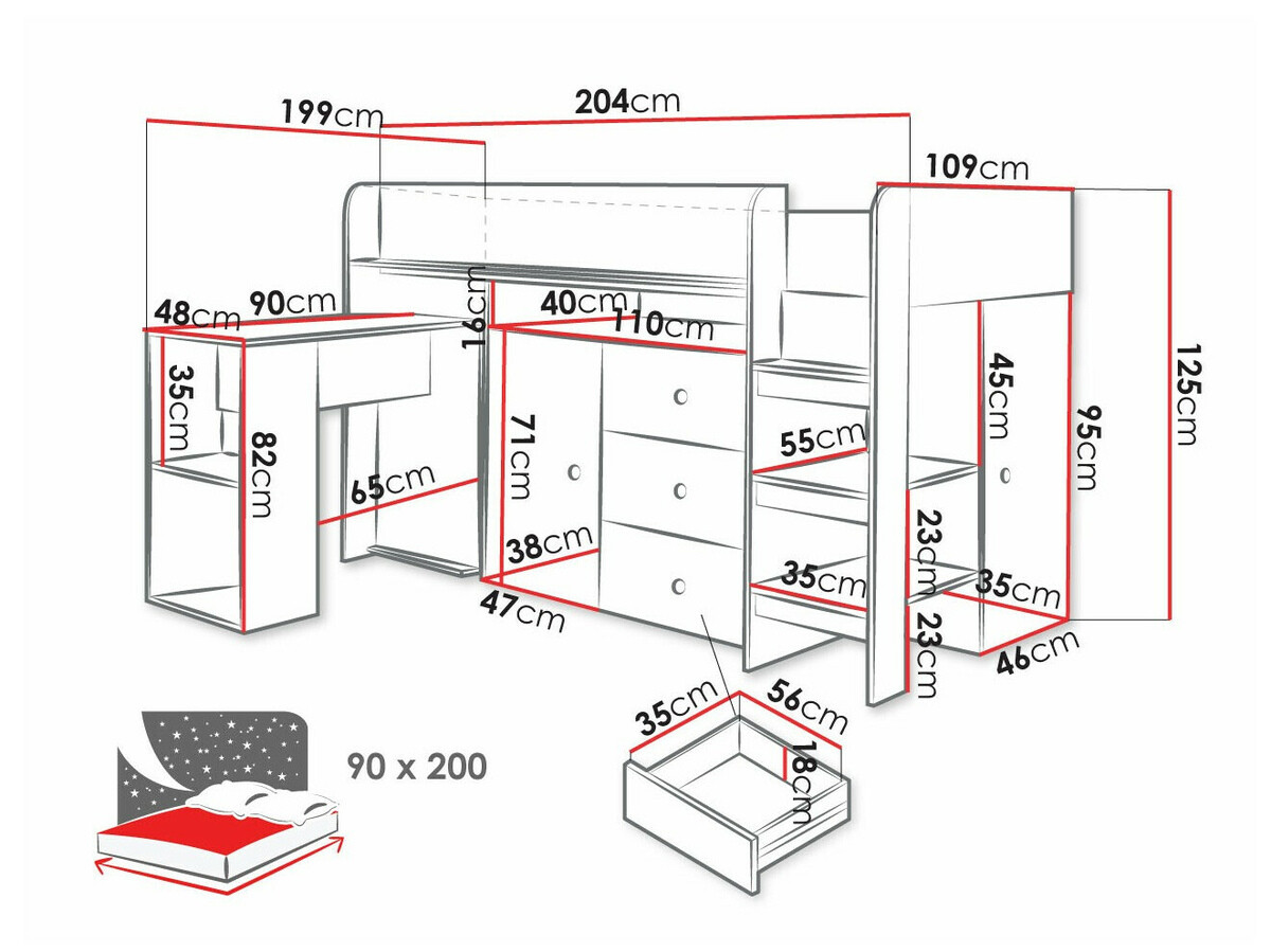Hoogslapers Hartford 359 (Artisan eiken + Wit)