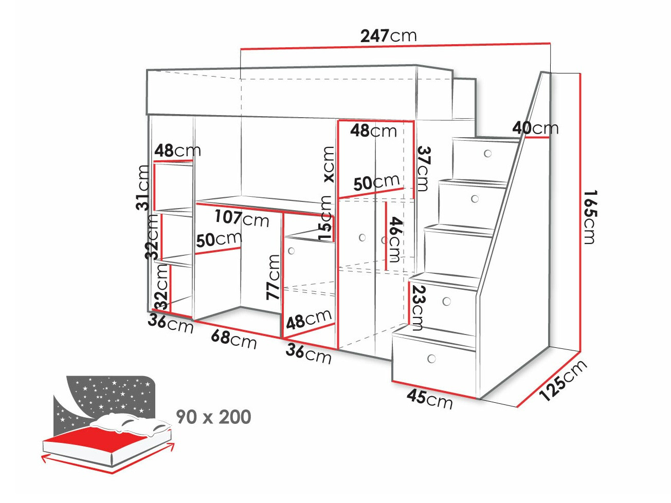 Hoogslapers Hartford 362 (Artisan eiken + Zwart)
