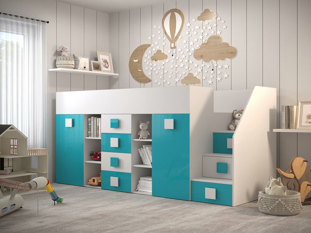 Hoogslapers Hartford 366 (Wit + Glans Turquoise + Glanzend wit)