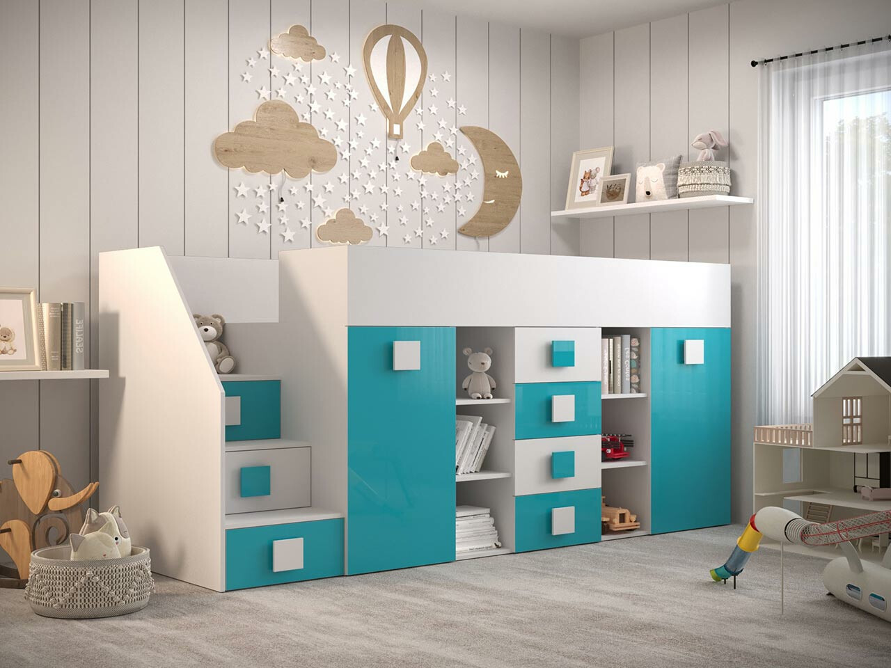 Hoogslapers Hartford 366 (Wit + Glans Turquoise + Glanzend wit)