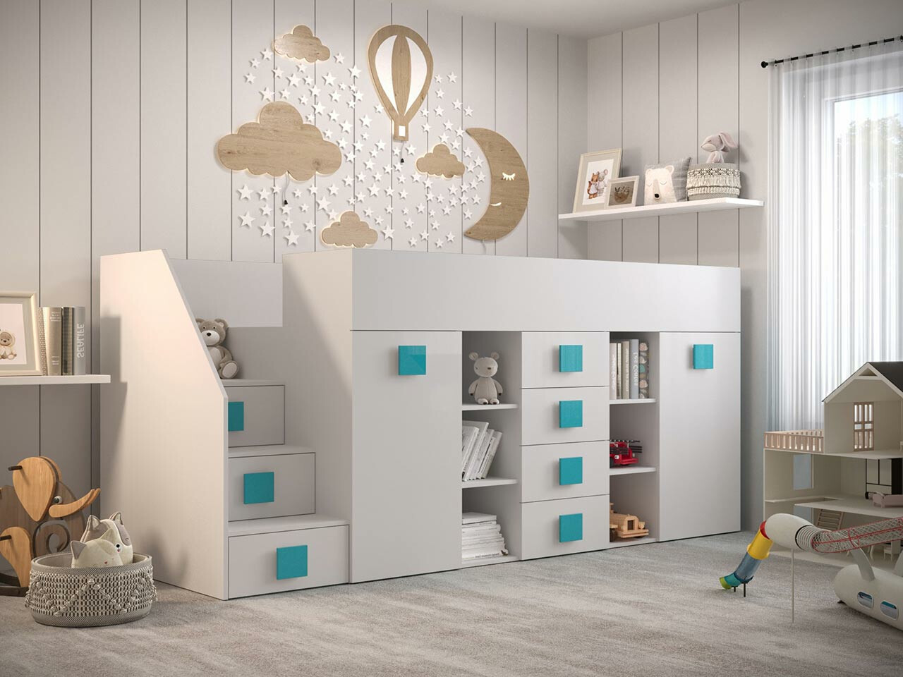 Hoogslapers Hartford 366 (Wit + Glanzend wit + Turquoise)