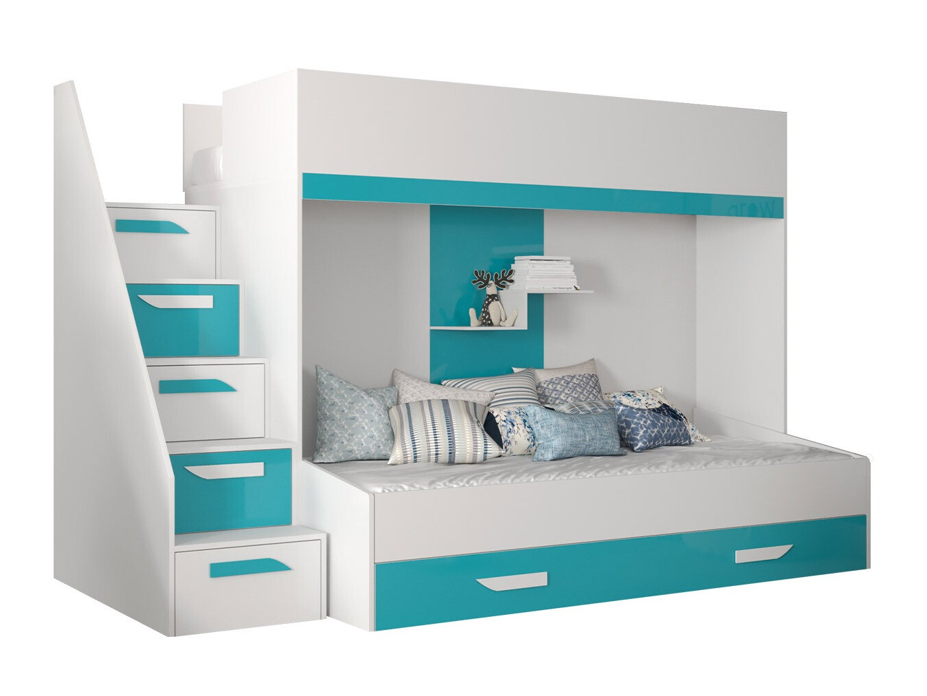 Stapelbed Hartford 356 (Wit + Glans Turquoise + Glanzend wit)