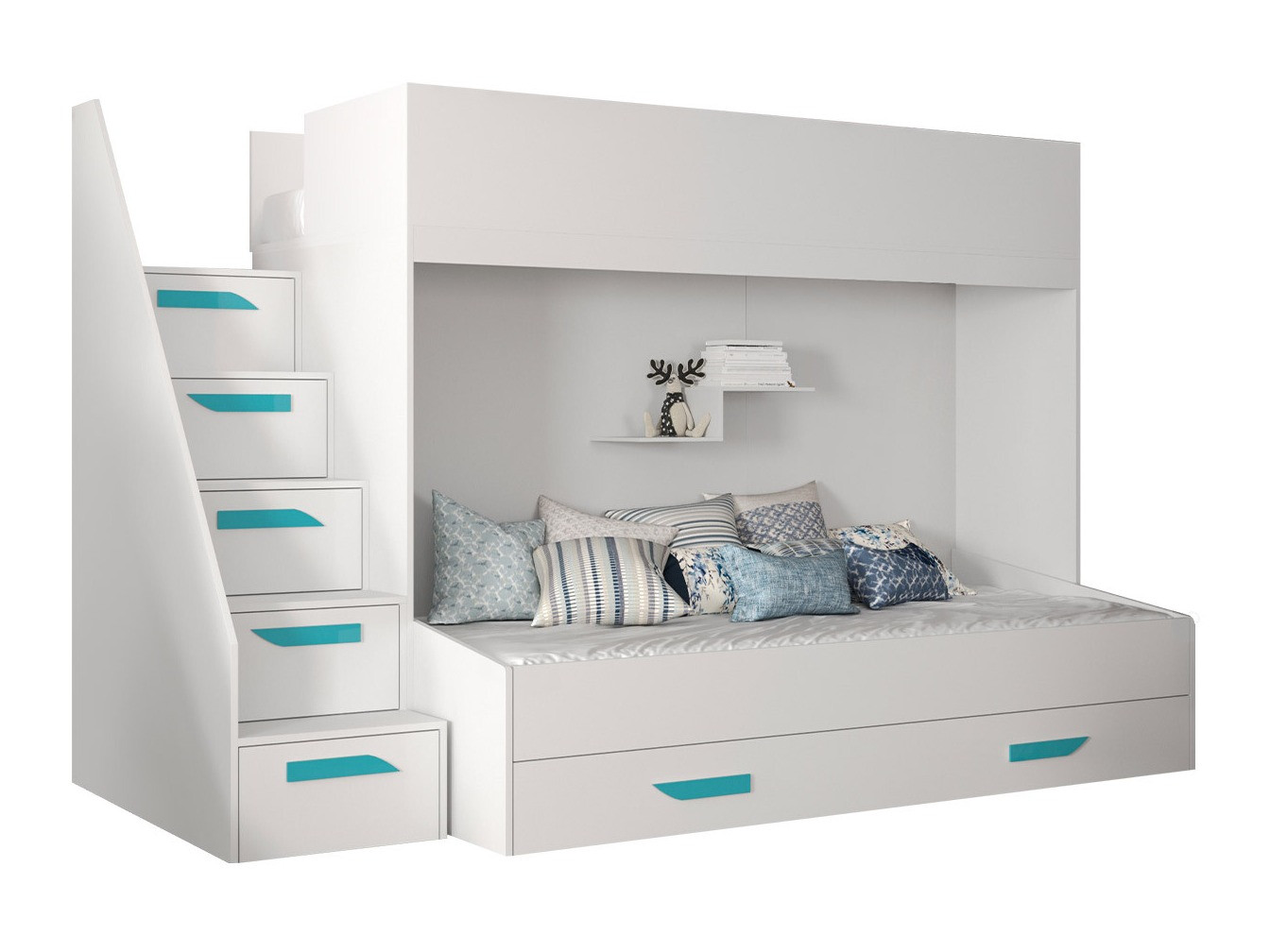 Stapelbed Hartford 356 (Wit + Glanzend wit + Turquoise)
