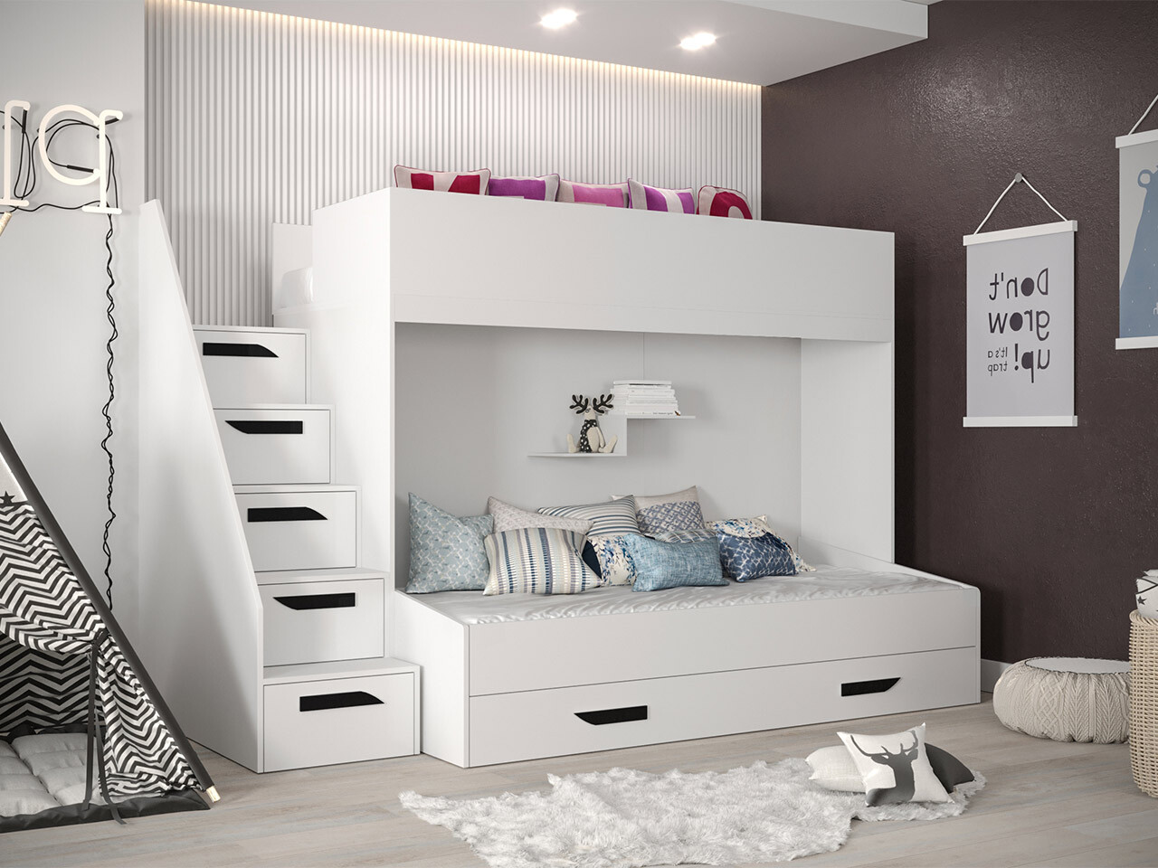 Stapelbed Hartford 356 (Wit + Glanzend wit + Zwart)