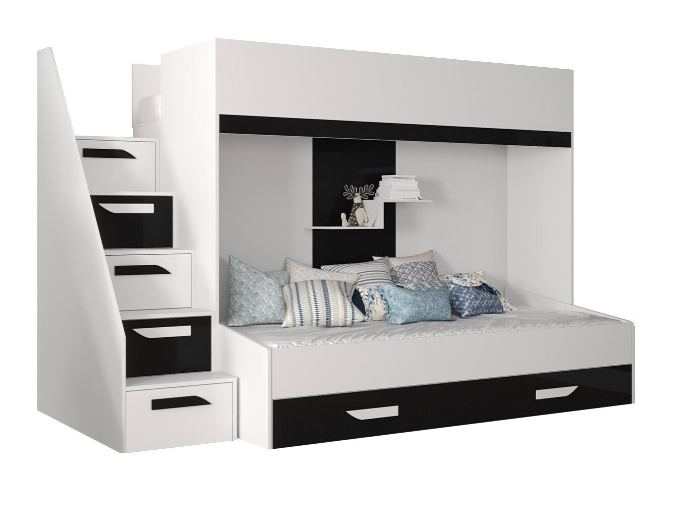 Stapelbed Hartford 356 (Wit + Glanzend zwart + Glanzend wit)