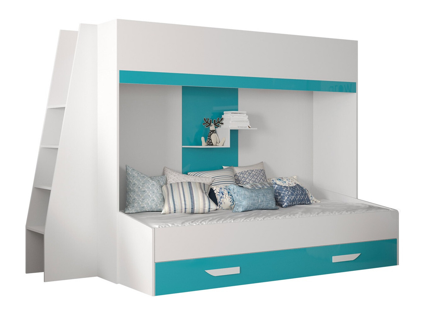 Stapelbed Hartford 357 (Wit + Glans Turquoise + Glanzend wit)