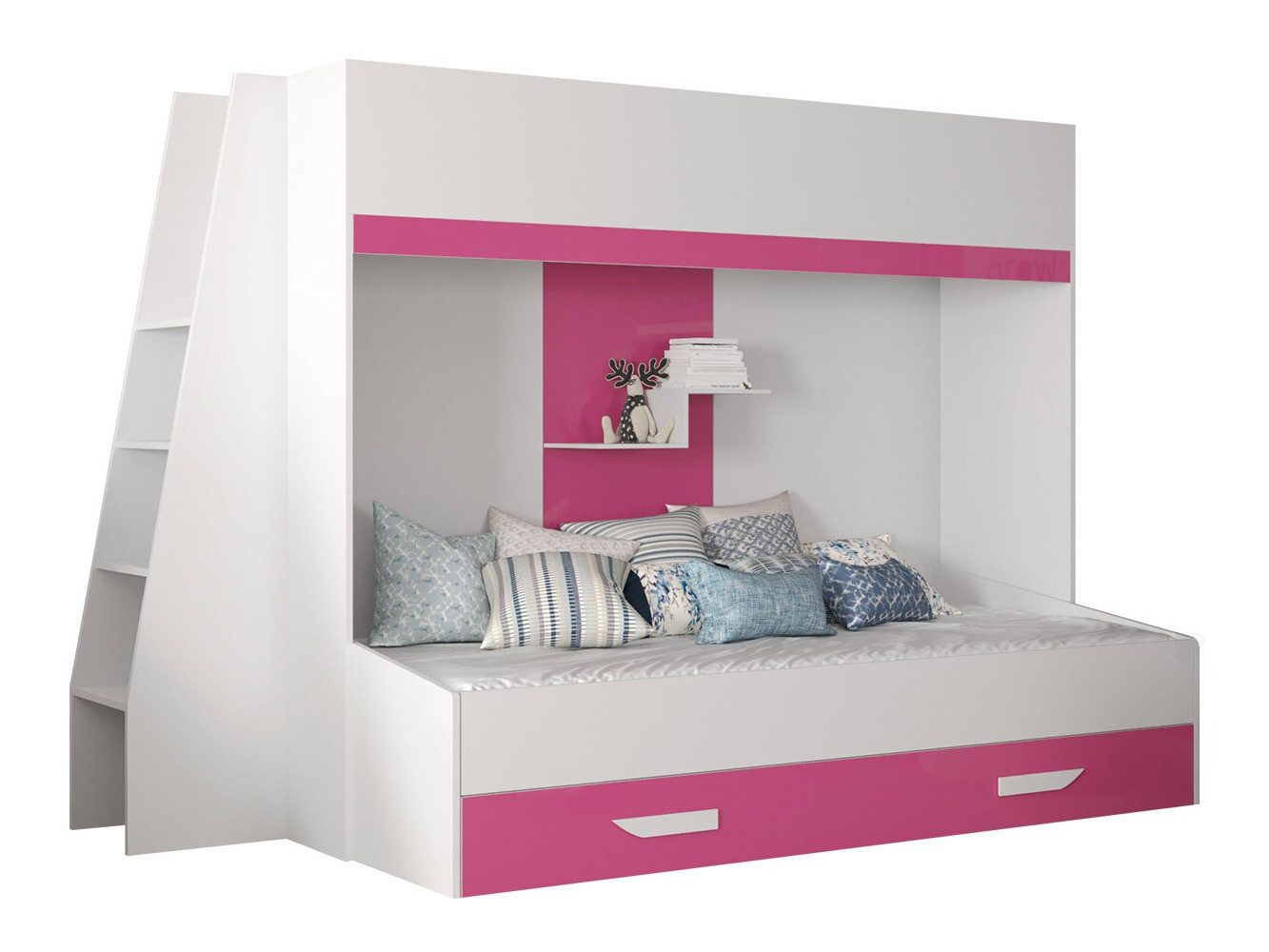 Stapelbed Hartford 357 (Wit + Glanzend roze + Glanzend wit)
