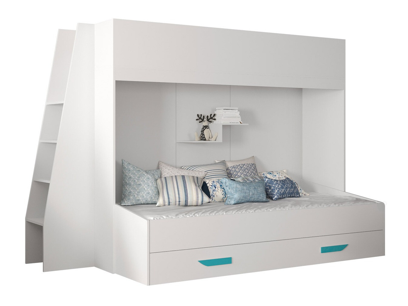 Stapelbed Hartford 357 (Wit + Glanzend wit + Turquoise)