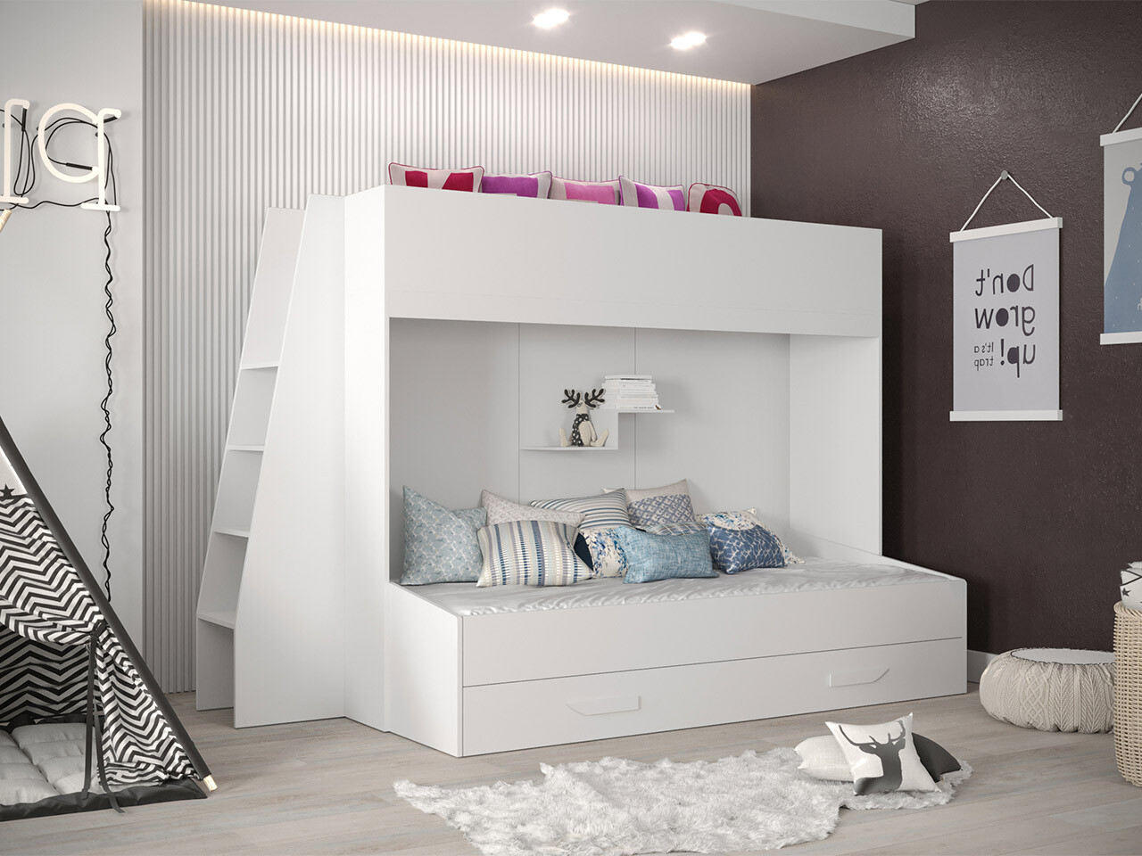 Stapelbed Hartford 357 (Wit + Glanzend wit)