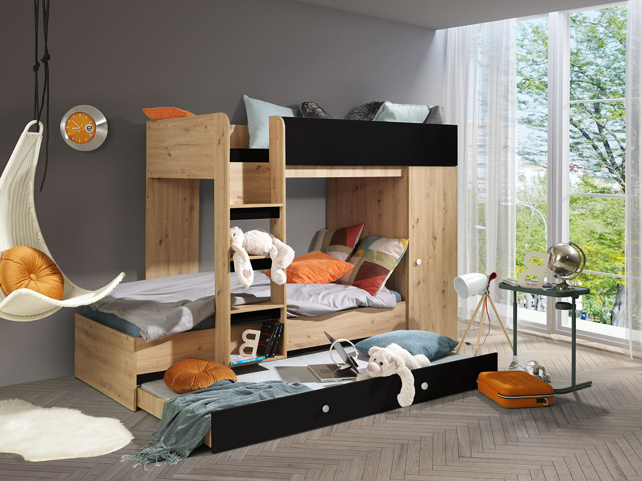 Stapelbed Hartford 360 (Artisan eiken + Zwart)