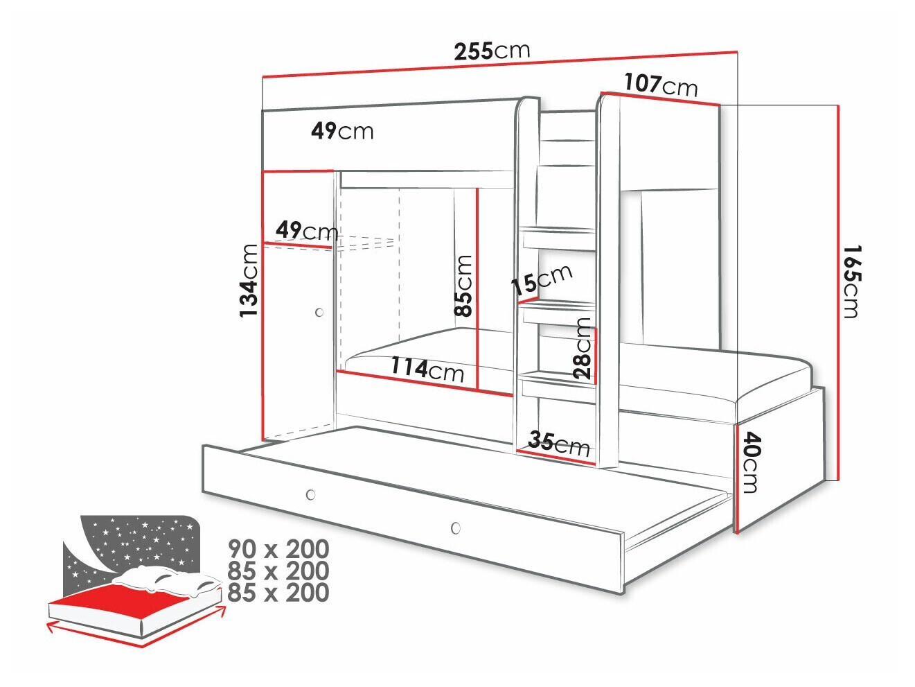 Stapelbed Hartford 360 (Artisan eiken + Zwart)