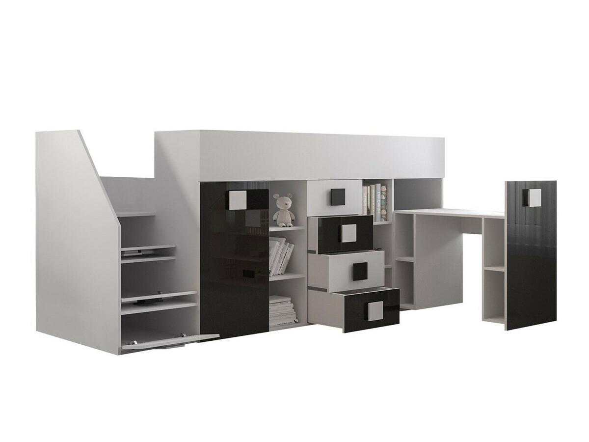 Hoog bed Hartford 366 (Wit + Glanzend wit + Roze)