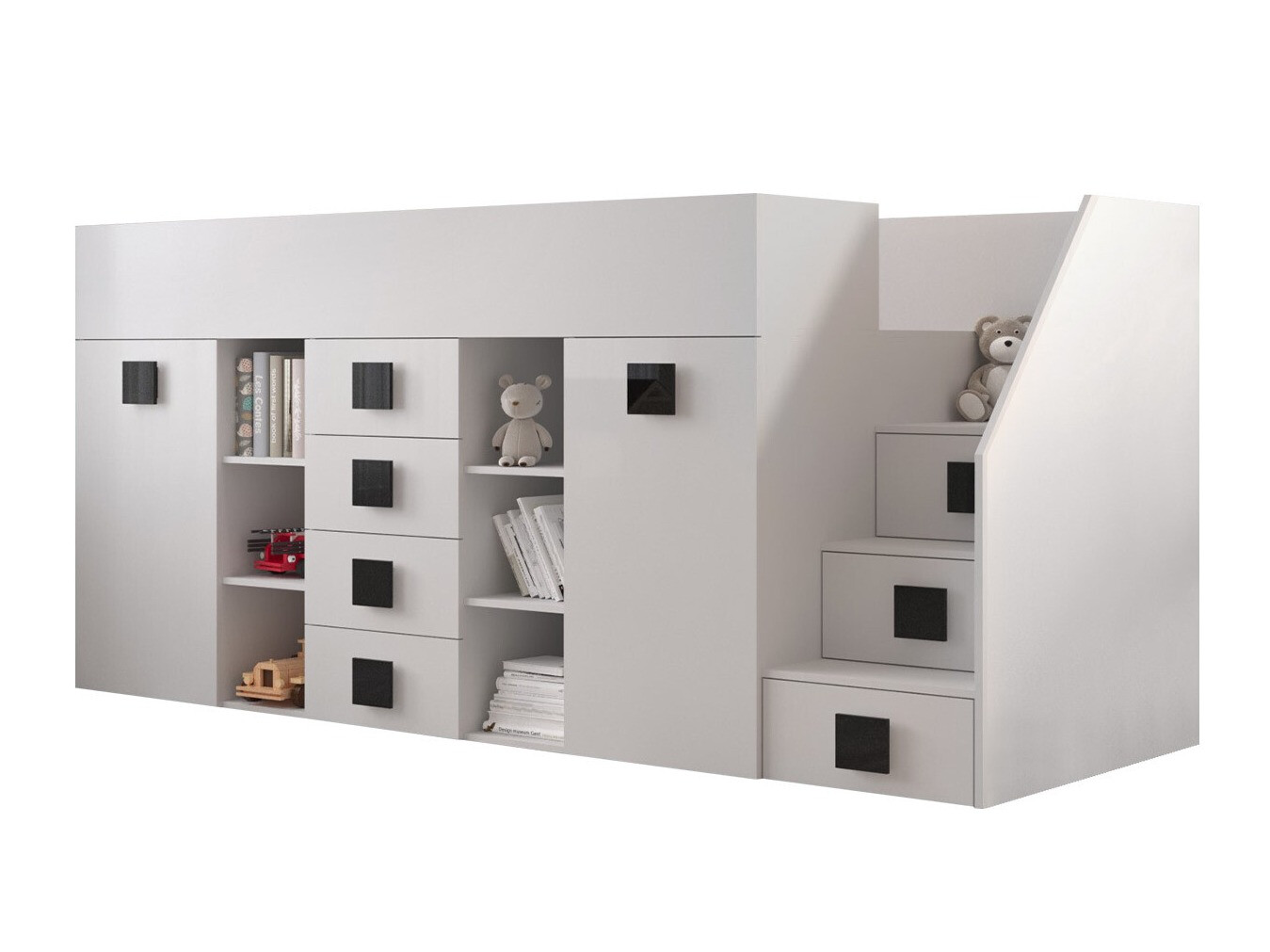 Hoog bed Hartford 366 (Wit + Glanzend wit + Zwart)