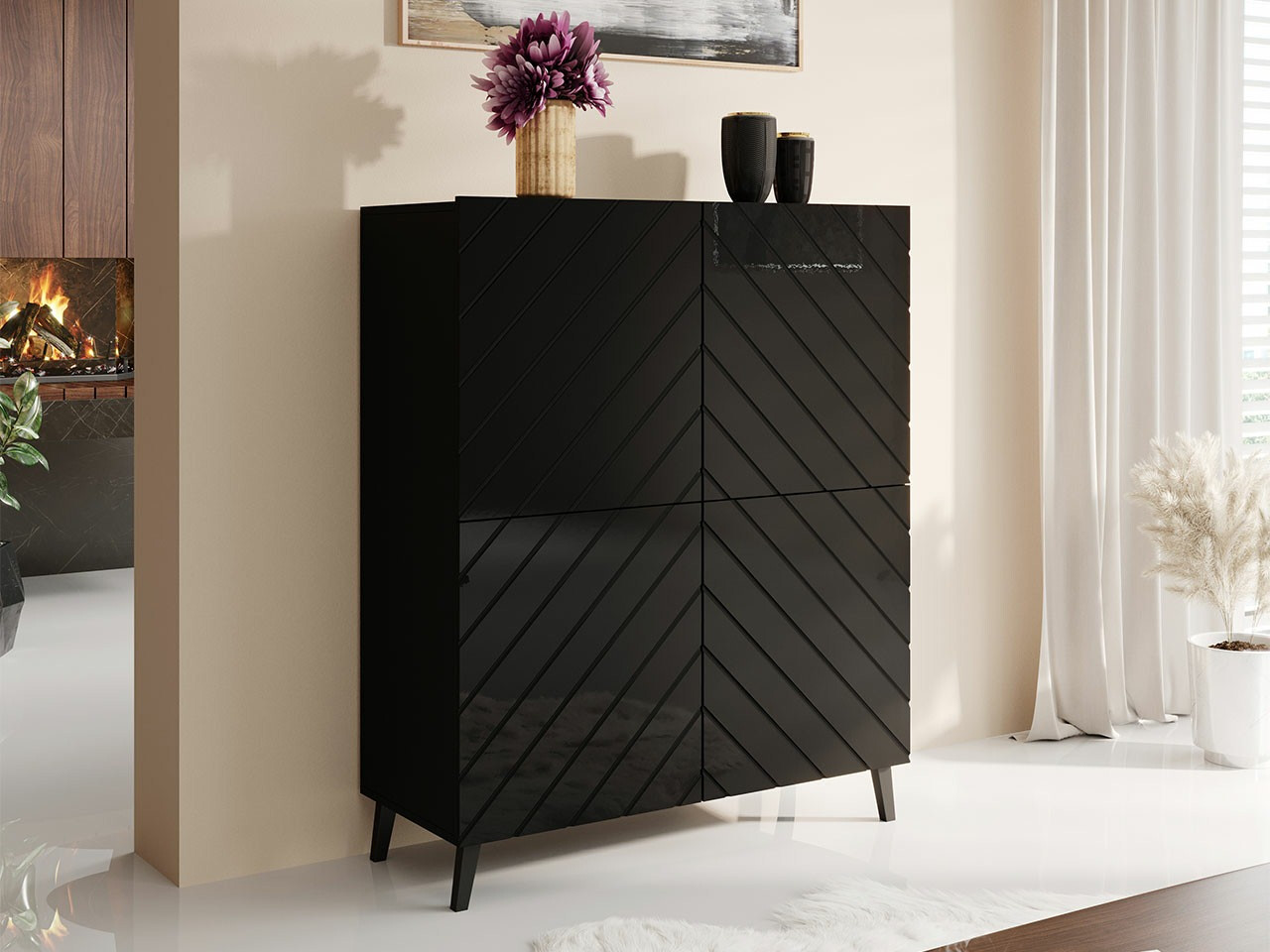 Dressoir Charlotte 179 (Zwart + Glanzend zwart)