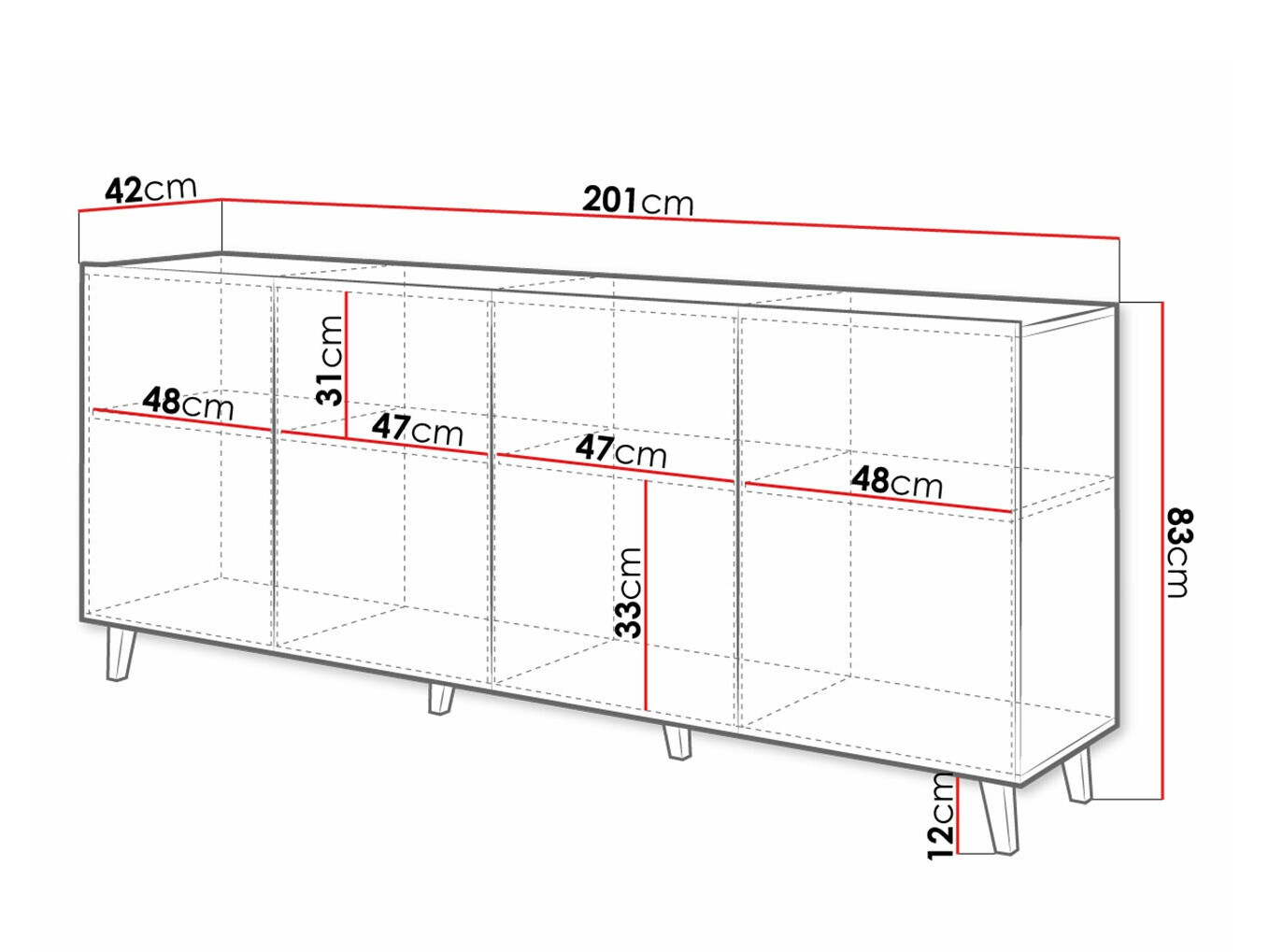 Dressoir Charlotte 180 (Wit + Zwart)