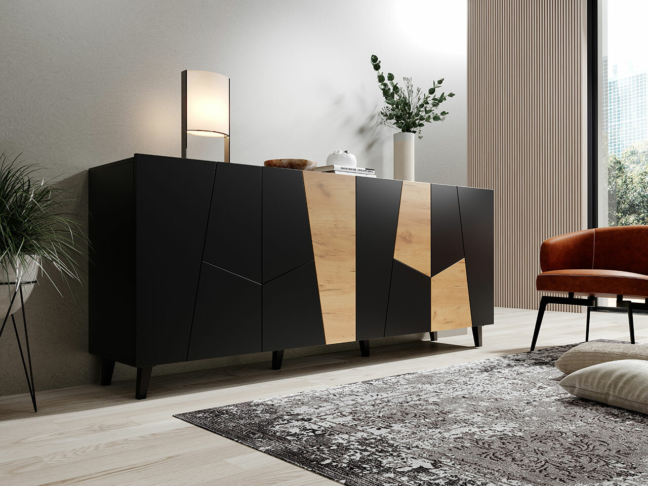 Dressoir Charlotte 180 (Zwart + Craft eiken)