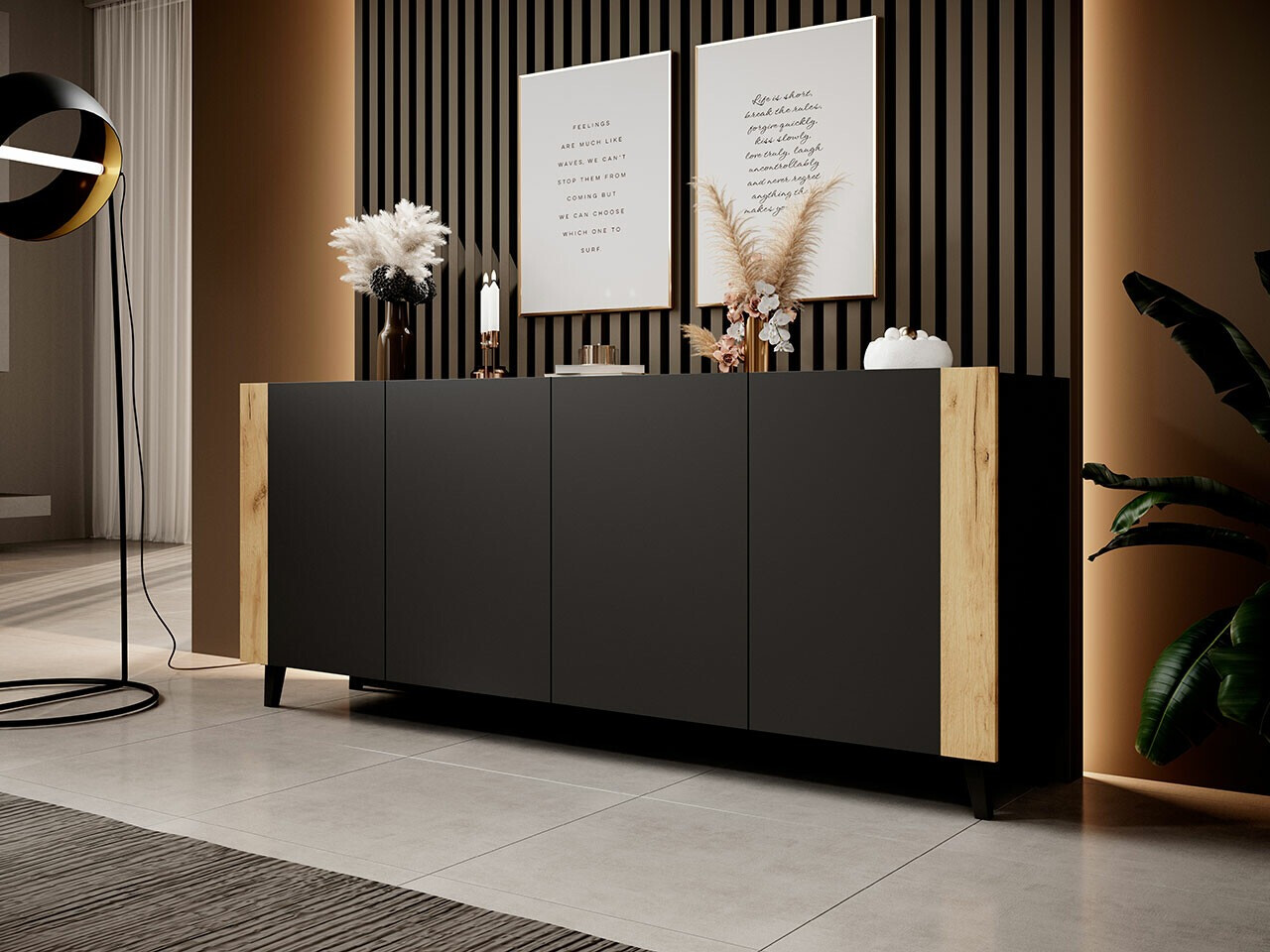 Dressoir Charlotte 183 (Zwart + Craft eiken)