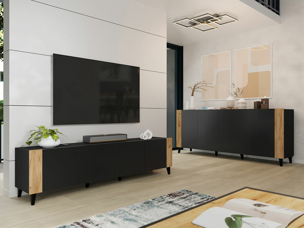 TV-meubel Charlotte 184 (Zwart + Craft eiken)