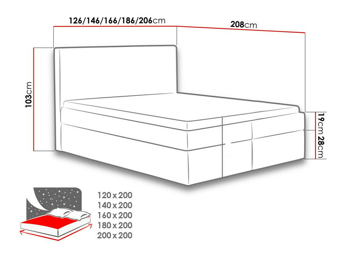 Boxspring Baltimore 126 (Velluto 7)