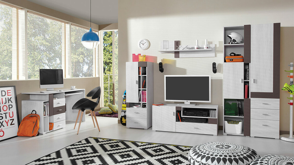 Boekenkast Omaha D126 (Gebleekt grenen + Bruin)