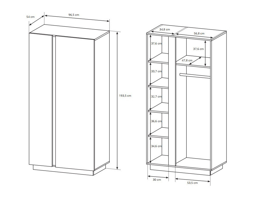 Kledingkast Novbela 100 (Wit + Glanzend wit + Kleinzoon eik)