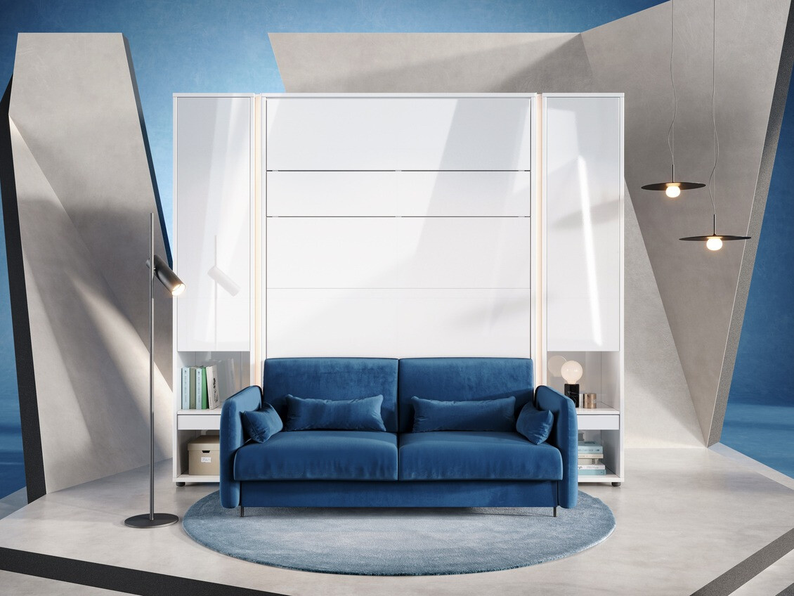 Meubelset Concept Pro Lenart VI (Glanzend wit + Wit + Blauw)