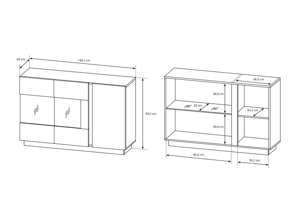 Dressoir Novbela 105 (Wit + Glanzend wit + Kleinzoon eik)
