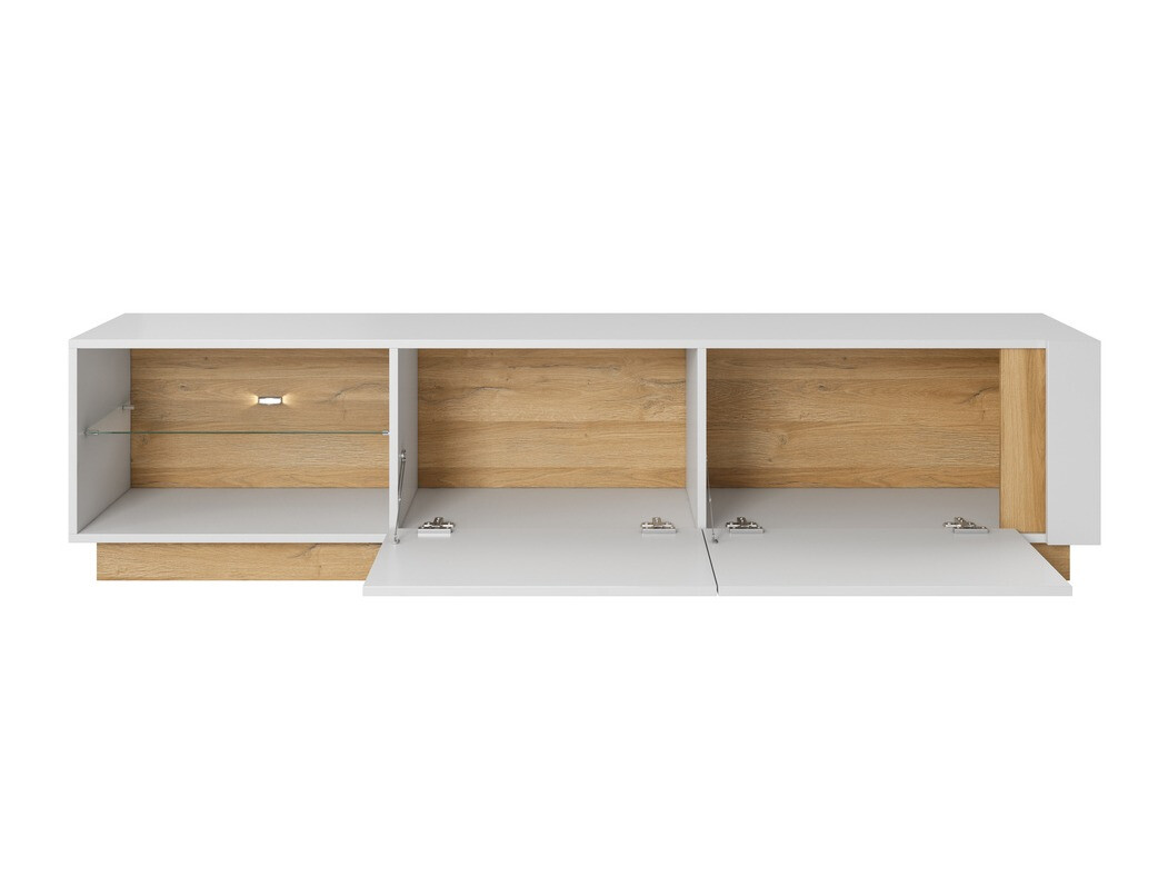 TV-meubel Novbela 108 (Wit + Glanzend wit + Kleinzoon eik)