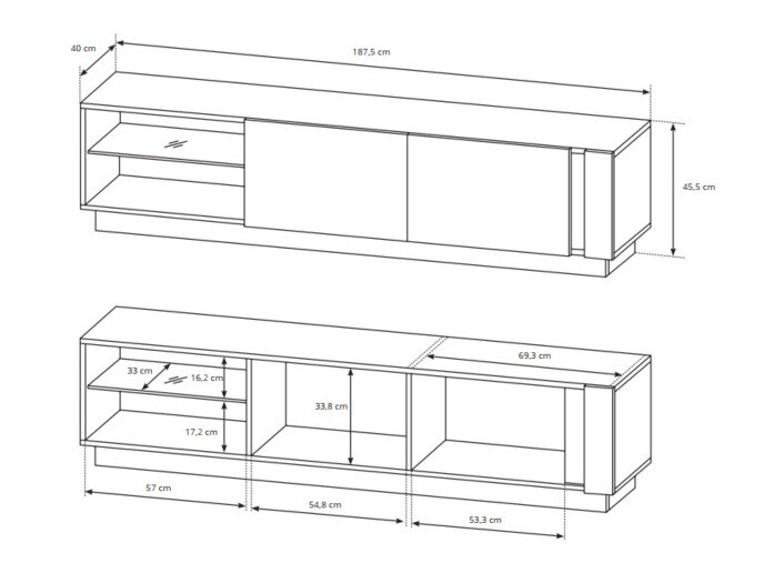 TV-meubel Novbela 108 (Wit + Glanzend wit + Kleinzoon eik)