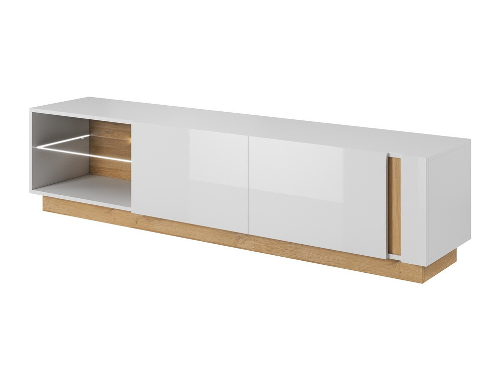 TV-meubel Novbela 108 (Wit + Glanzend wit + Kleinzoon eik)