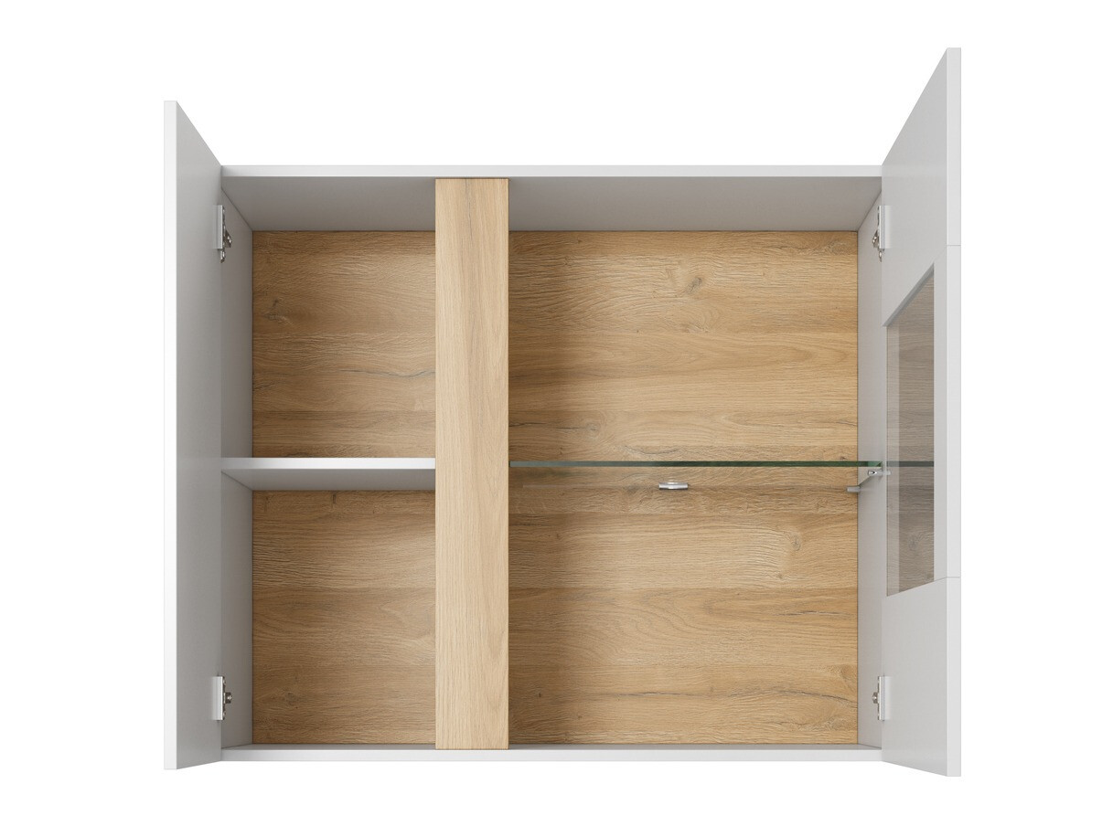 Wandplank Novbela 112 (Wit + Glanzend wit + Kleinzoon eik)